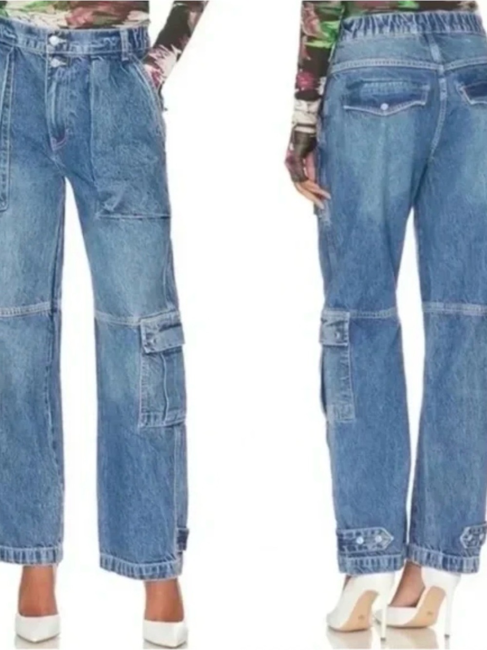 Free People We The Free Y2K Marx Slouchy Cargo Jeans Size 25 Blue Denim